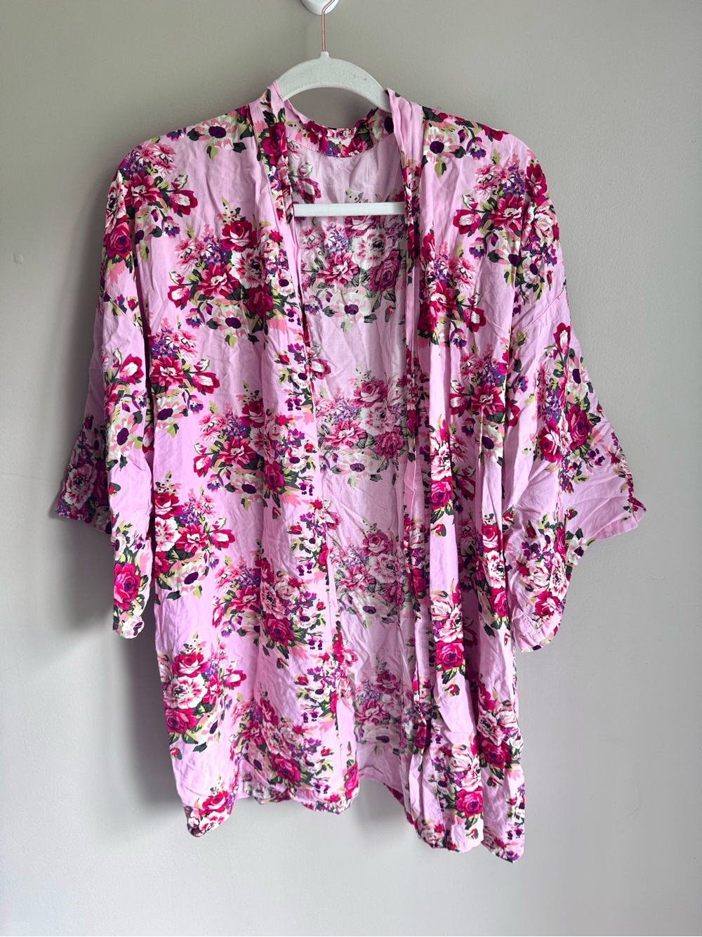Pink Floral Open Floral Kimono Cardigan Boho Spring Cottage OS S M L